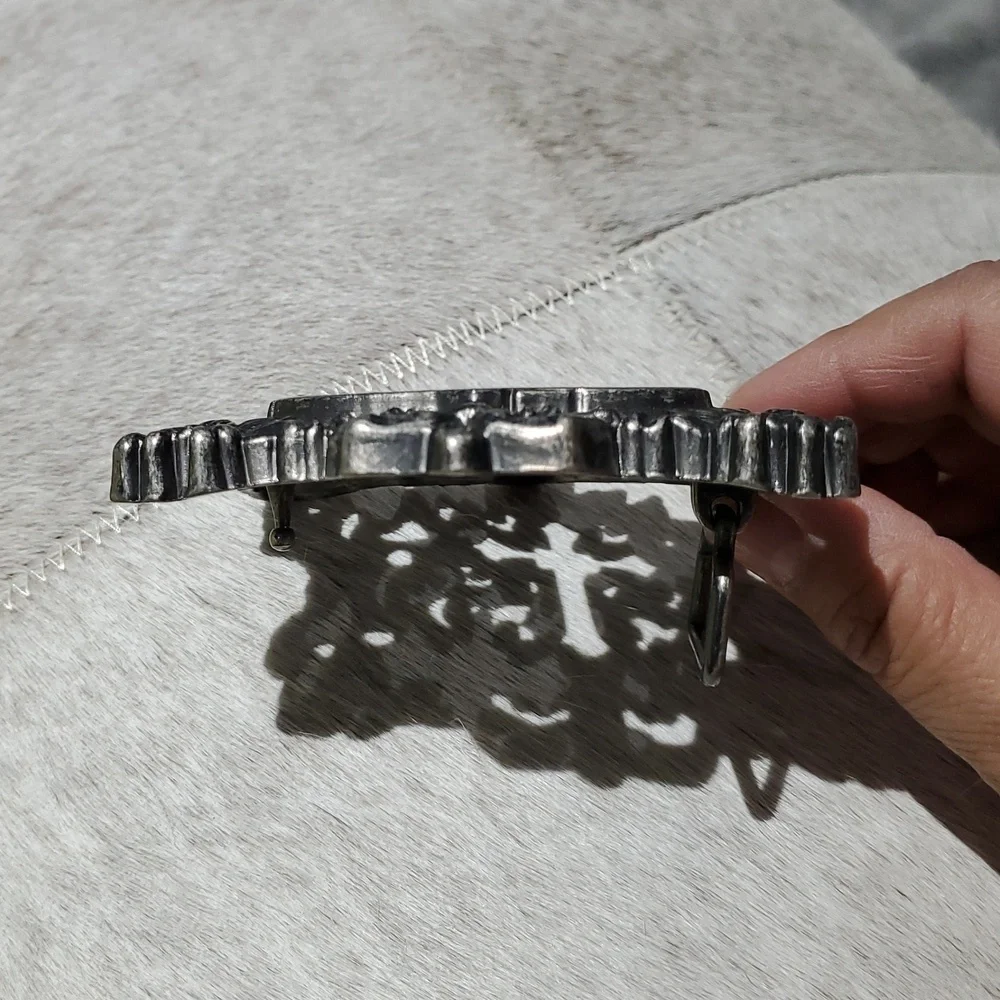 Ornate Cross Shield Goth Silver Tone Belt Buckle